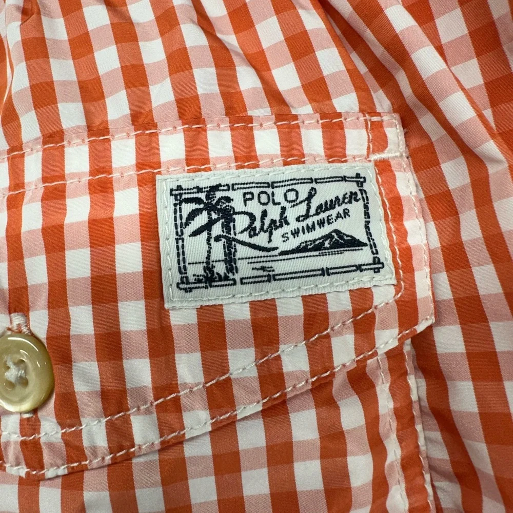 Polo Ralph Lauren Swim Shorts Mens XL Orange White Gingham‎ Check Mesh Lined